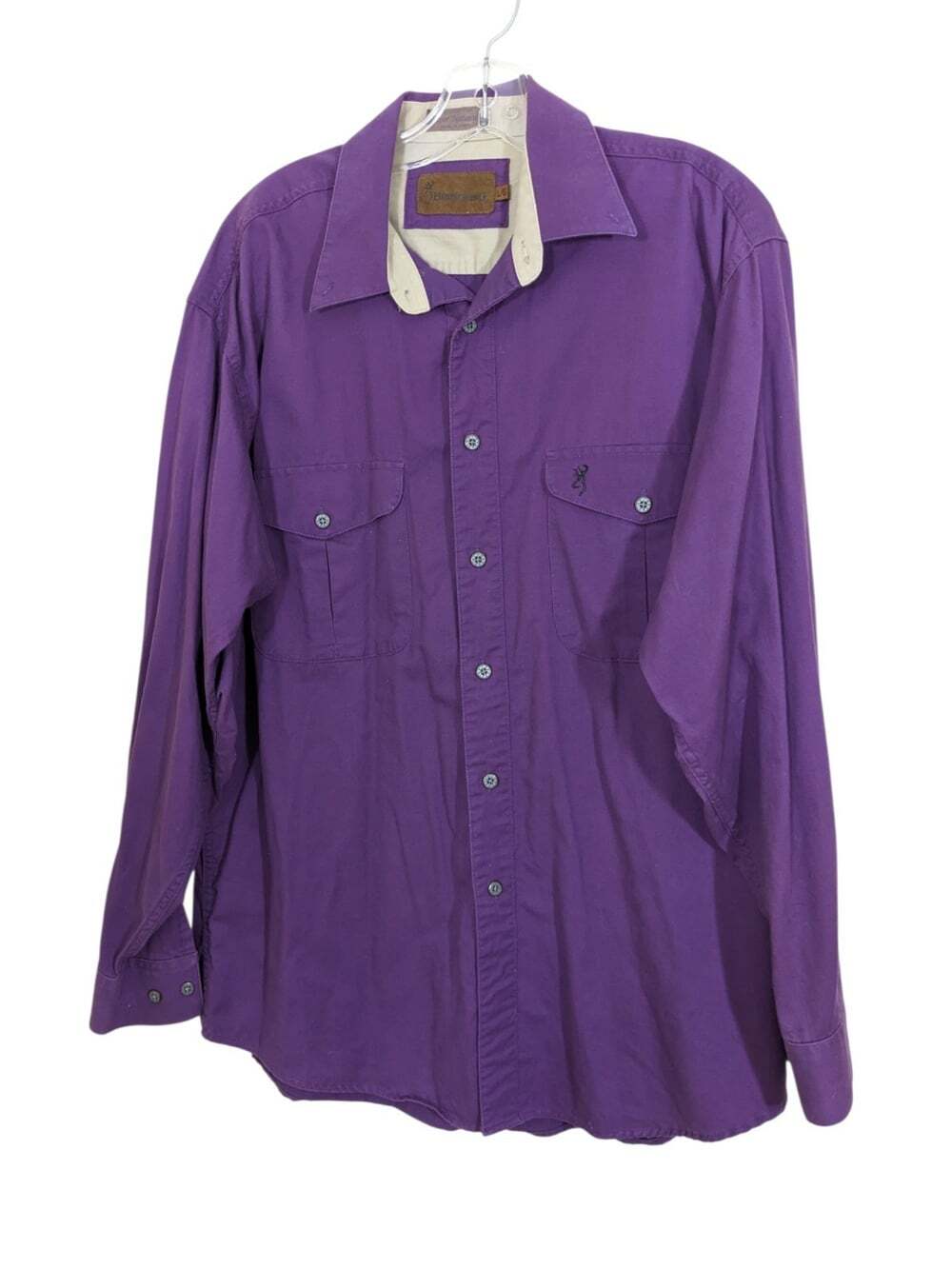 Browning Button Down Shirt L Purple Super Naturals Long Sleeve Cotton Buckmark